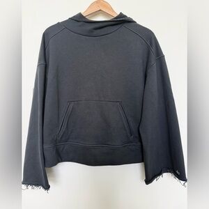 ALO Yoga Black Cropped Hoodie with Distressed Hem